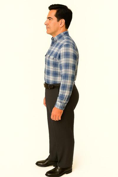 BURSPA Relaxed Fit Winter Checked Double Pocket Clamshell Men's Dad Shirt