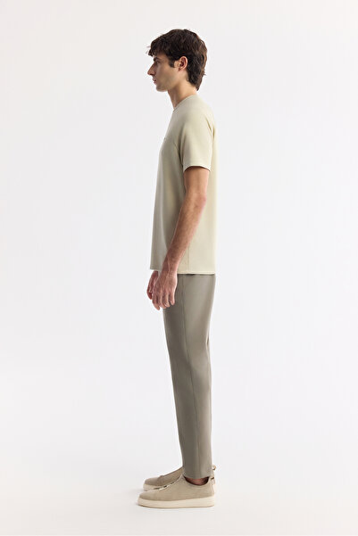 Avva Men's Beige Crew Neck Printed Oversize Fit T-Shirt A41Y1168