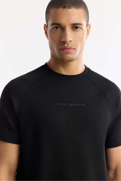 Avva Men's Black Crew Neck Printed Oversize Fit T-Shirt A41Y1168