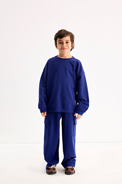 Marvy Navy Blue Oversize Embroidered Sweatshirt