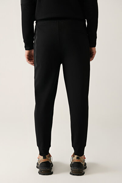 Avva Ανδρικό μαύρο παντελόνι με κορδόνια με ελαστικό διπλό ελαστικό κορδόνι με κανονική εφαρμογή A41Y3408