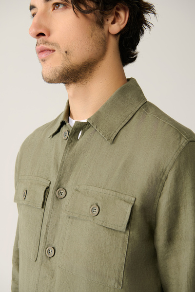 Avva Erkek Haki Klasik Yaka %100 Keten Comfort Fit Gömlek A41Y2087