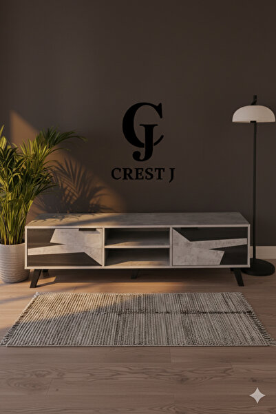 Crestj Elegant TV Table 160 cm with Shelves Made in Malaysia || Gray