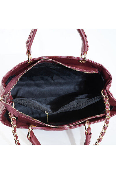 AZZURA Natalia bag, 100% leather, burgundy, quilted, gold chain