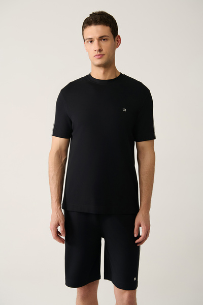 Avva Ανδρικό μπλουζάκι με στάμπα με λαιμόκοψη μαύρο Soft Touch A41Y1327