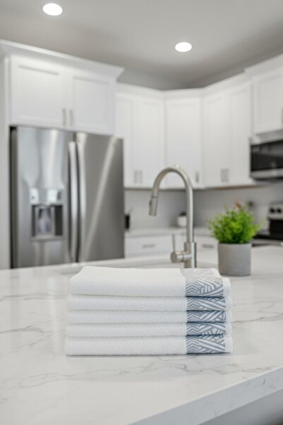 SAVESSA 4'lü Mutfak Havlusu %100 Pamuk 40x53 cm Yumuşak Dokulu Krem Renk