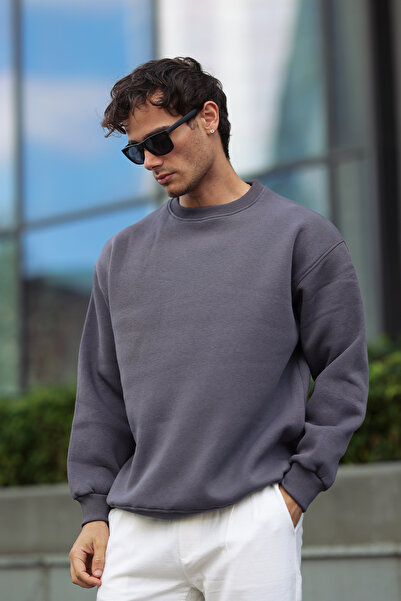 aziso Erkek Bol Kesim İçi Yumuşacık Bisiklet Yaka Sweatshirt