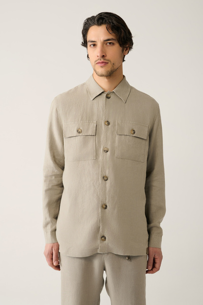 Avva Erkek Gri Klasik Yaka %100 Keten Comfort Fit Gömlek A41Y2087