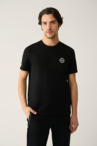Avva Men's Black Crew Neck Jersey Fabric Garnished Regular Fit T-Shirt A41Y1114