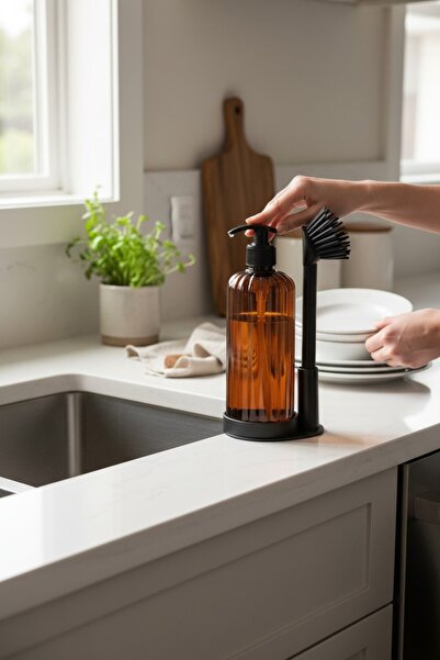 Milenay Plastik Deterjanlık, Stand ve Silikon Bulaşık Fırçası Seti – Mutfakta...