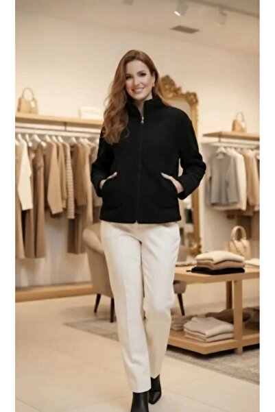 MODA Siyah buklet çift cepli yumuşak hafif ama sıcak dokunuşlu şık bir ceket