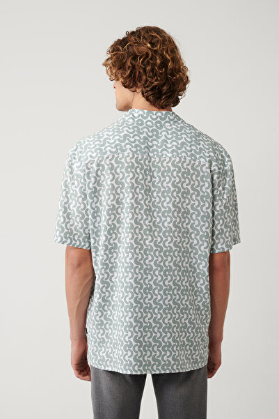 Avva Мъжка каки 100% вискоза с апаж яка, принт, къс ръкав, редовна кройка, риза A41Y2148