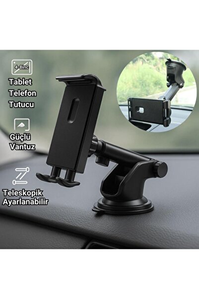 coofbe Teleskopik Vantuzlu Araç Tablet Tutucu Araç Telefon Tutucu Torpido Üze...