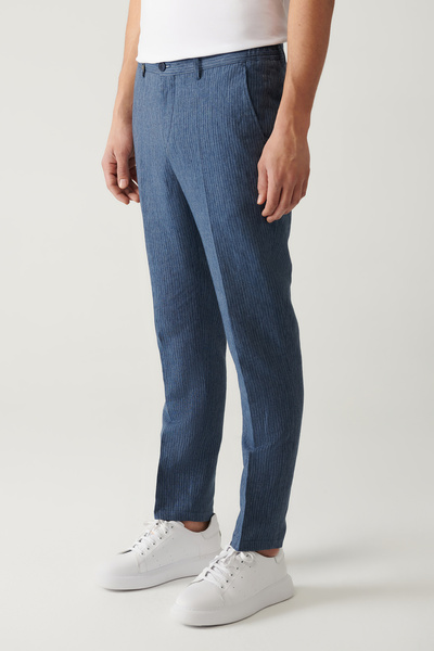 Avva Erkek Mavi Relaxed Fit Beli Lastikli Keten Karışımlı Linen Touch Takım Elbise Pantolonu A41y3260