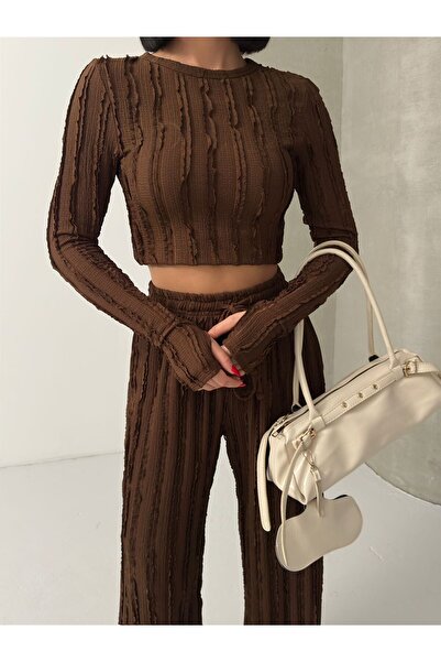 ARK MAĞAZALARI Firfirli Long Sleeve Finger-Through Crop Set