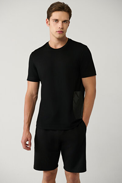 Avva تي شيرت رجالي أسود مطبوع برقبة دائرية وملمس ناعم ومقاس عادي A41Y1328