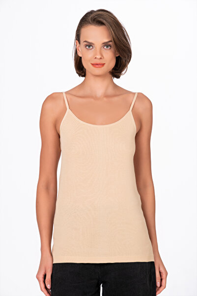 Kompedan Kadın Pamuklu Ribana Esnek İp Askılı Örme Atlet | Ten K0107