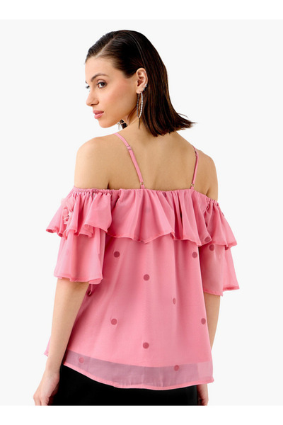 2Xtremz Floral Accent Off Shoulder Top with Ruffles