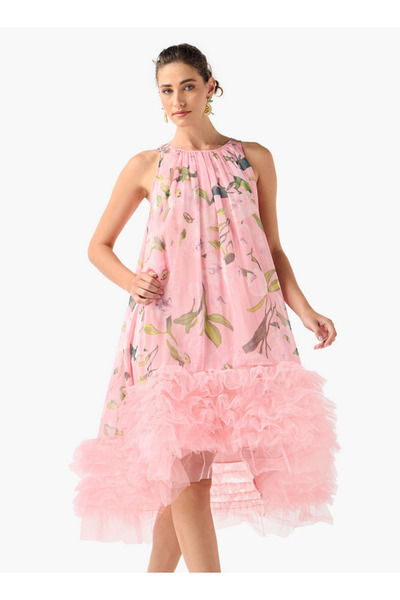 2Xtremz فستان ميدي بدون أكمام بطبعة زهور مع تفاصيل من التول