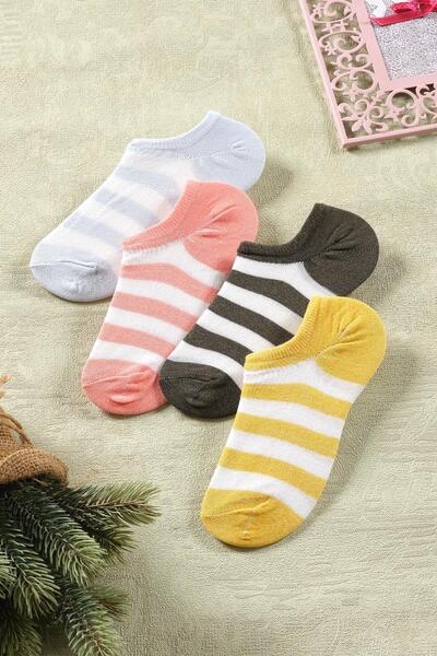 Znp Home 4 Pairs Women's Striped Short Socks | Extra Soft Unisex Cotton Booties Socks
