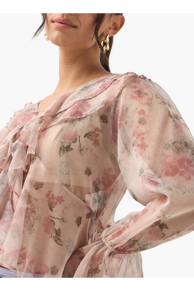 2Xtremz All-Over Print V-neck Top with Ruffles