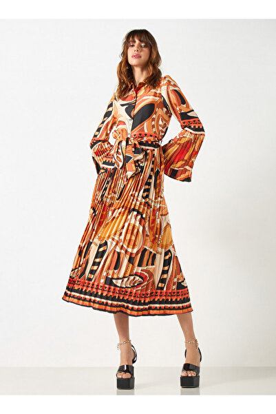 2Xtremz All-Over Print Shirt Dress with Tie-Up Belt and Bell Sleeves