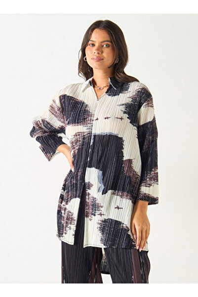 2Xtremz Printed High-low Top With Collar And 3/4 Sleeves