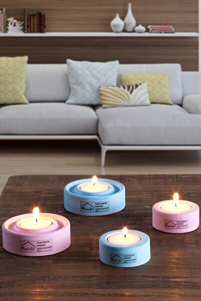 MaisonArt Holder | 4'lü Set Mumluk | Tea Light Mumluk Seti | Pembe-mavi
