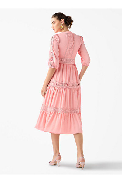 2Xtremz Lace Insert Midi Dress with 3/4 Sleeves