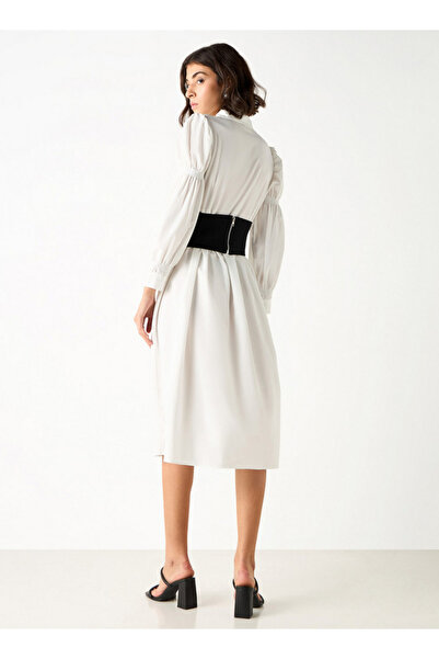 2Xtremz Midi Shirt Dress With Puff Sleeves And Corset Belt