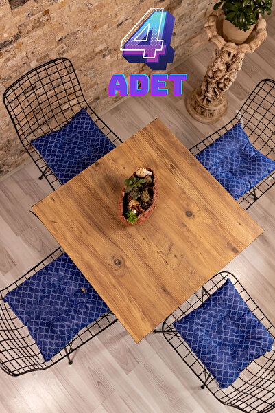 Znp Home Seat | 4'Lü Pofuduk Bağcıklı Desenli Sandalye Minderi