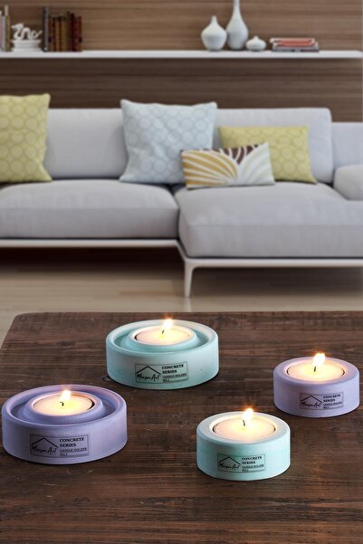 MaisonArt Holder | 4'lü Set Mumluk | Tea Light Mumluk Seti | Lila-yeşil