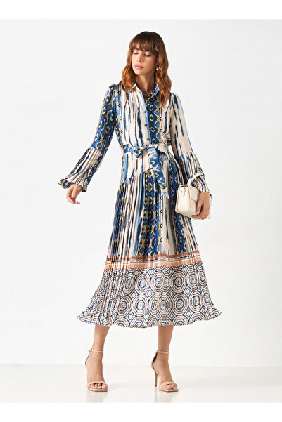 2Xtremz All-Over Print Shirt Dress with Tie-Up Belt and Bell Sleeves