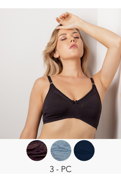 Aadaraya Set Of 3 - Assorted A-frame Bra With Hook And Eye Closure