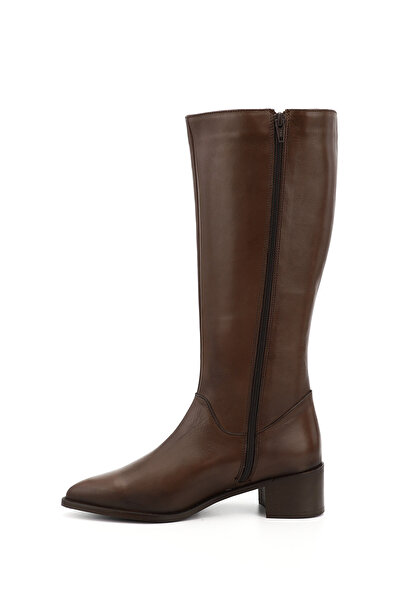 GÖNDERİ(R) Γυναικείες/Κοριτσίστικες μπότες από γνήσιο δέρμα με χοντρό τακούνι σε καφέ χρώμα