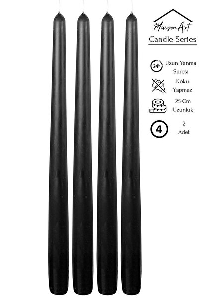 Znp Home Şamdan Mumu | 4 Adet | Siyah Renk Konik Şamdan Mumu