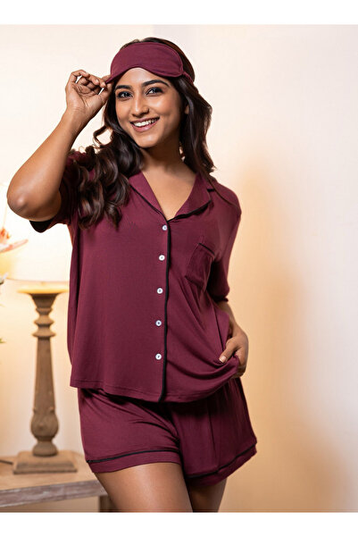 Aadaraya طقم قميص قصير وشورت من الرايون