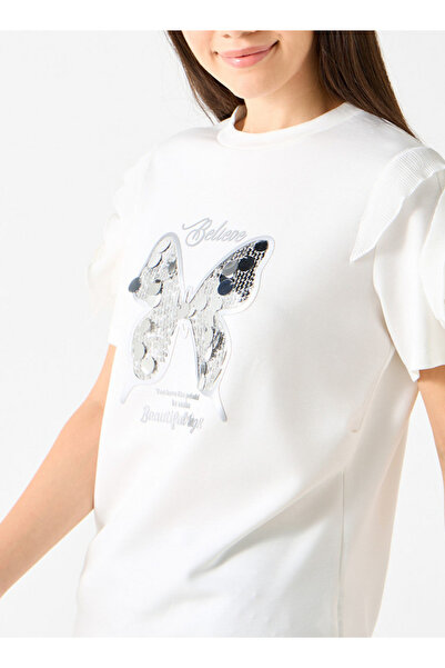 2Xtremz Butterfly Embellished T-shirt With Ruffle Detail Sleeves