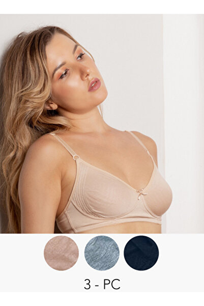 Aadaraya Set Of 3 - Solid A-frame Bra With Hook And Eye Closure