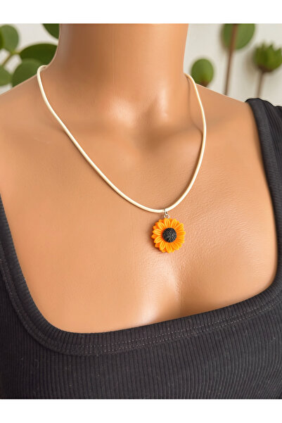 WhimsyWhite Ayçiçeği ip kolye, el yapımı polireçine ayçiçeği ip kolye