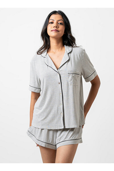 Aadaraya Striped Shirt And Elasticated Shorts Set