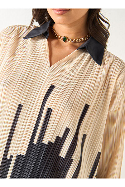 2Xtremz Printed High-low Top With Collar And 3/4 Sleeves