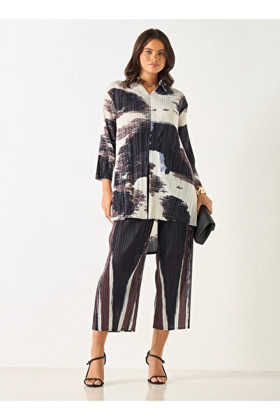 2Xtremz Printed High-low Top With Collar And 3/4 Sleeves