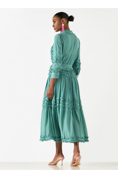 2Xtremz Ruffle Detail Dress with 3/4 Sleeves and Tie-Up Belt