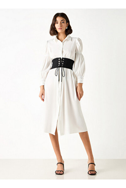 2Xtremz Midi Shirt Dress With Puff Sleeves And Corset Belt