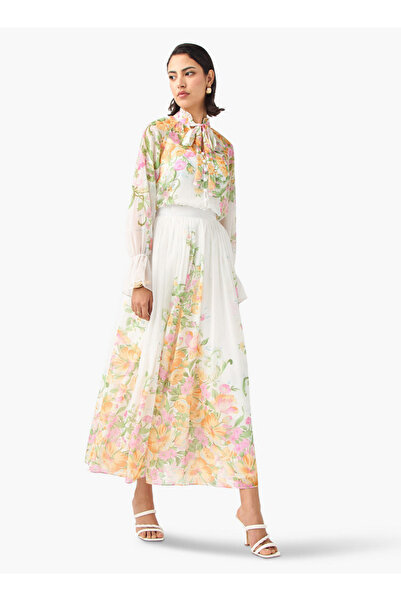 2Xtremz Floral Print A-line Maxi Skirt with Semi-Elasticated Waistband