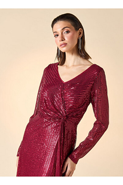 2Xtremz Sequin Embellished Maxi Dress with V-neck and Long Sleeves