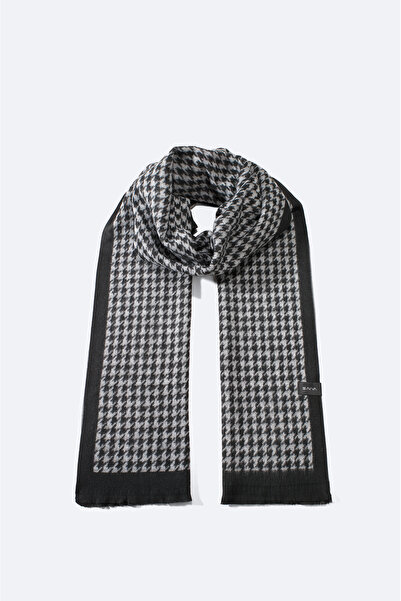 Avva Men's Black Tasseled Houndstooth Patterned Shawl A32Y9407