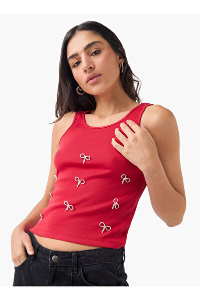 2Xtremz Ribbed Bow Embellished Sleeveless Top