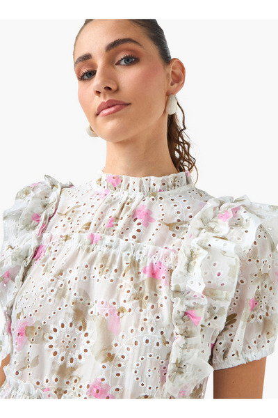 2Xtremz Floral Print High Neck Peplum Top with Ruffles